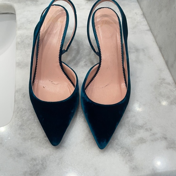 JCrew Velvet Teal Blue Green Heels - Picture 1 of 4